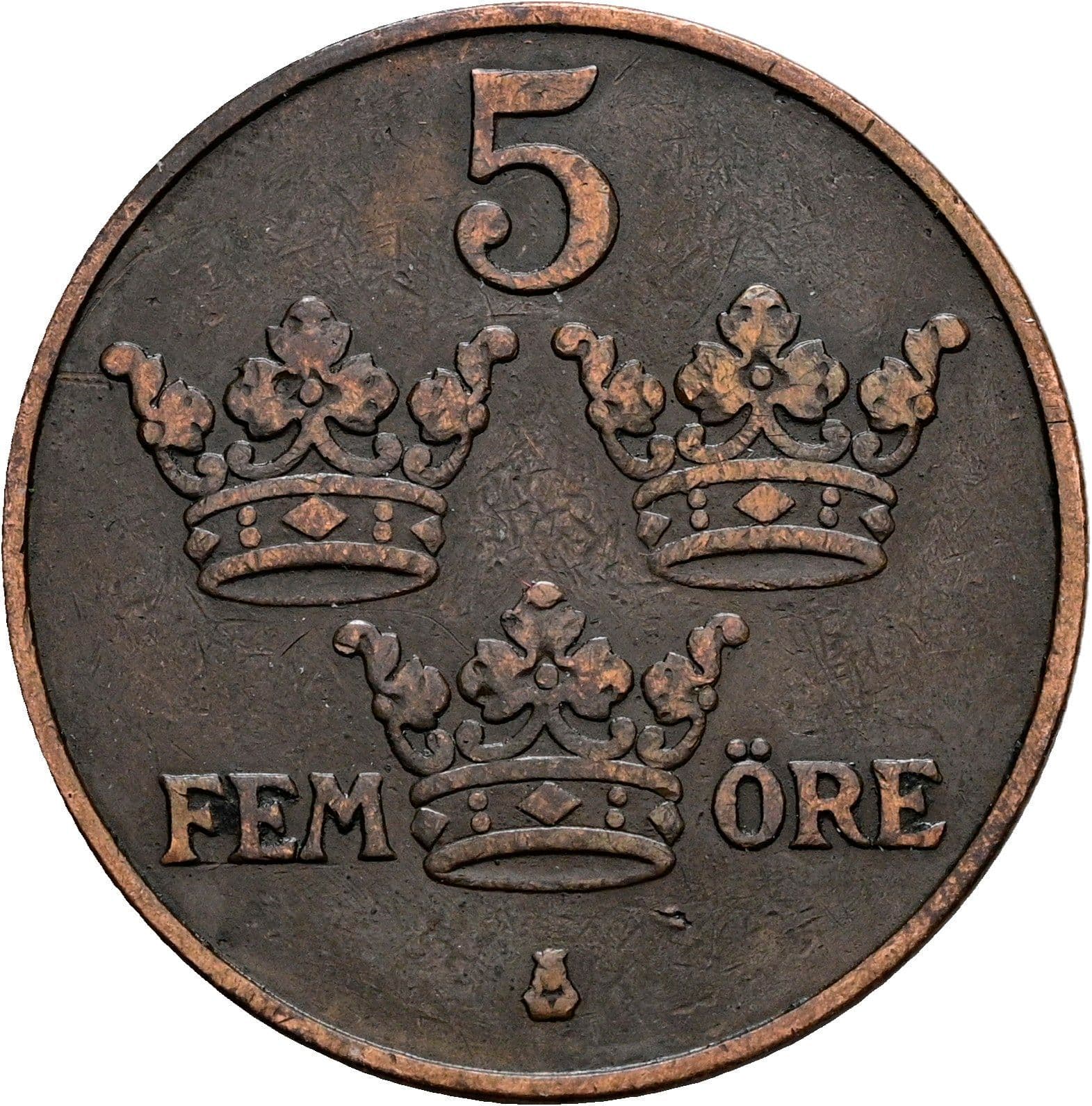 5 Öre Gustaf V. 1907-1950 1914 – Vorderseite