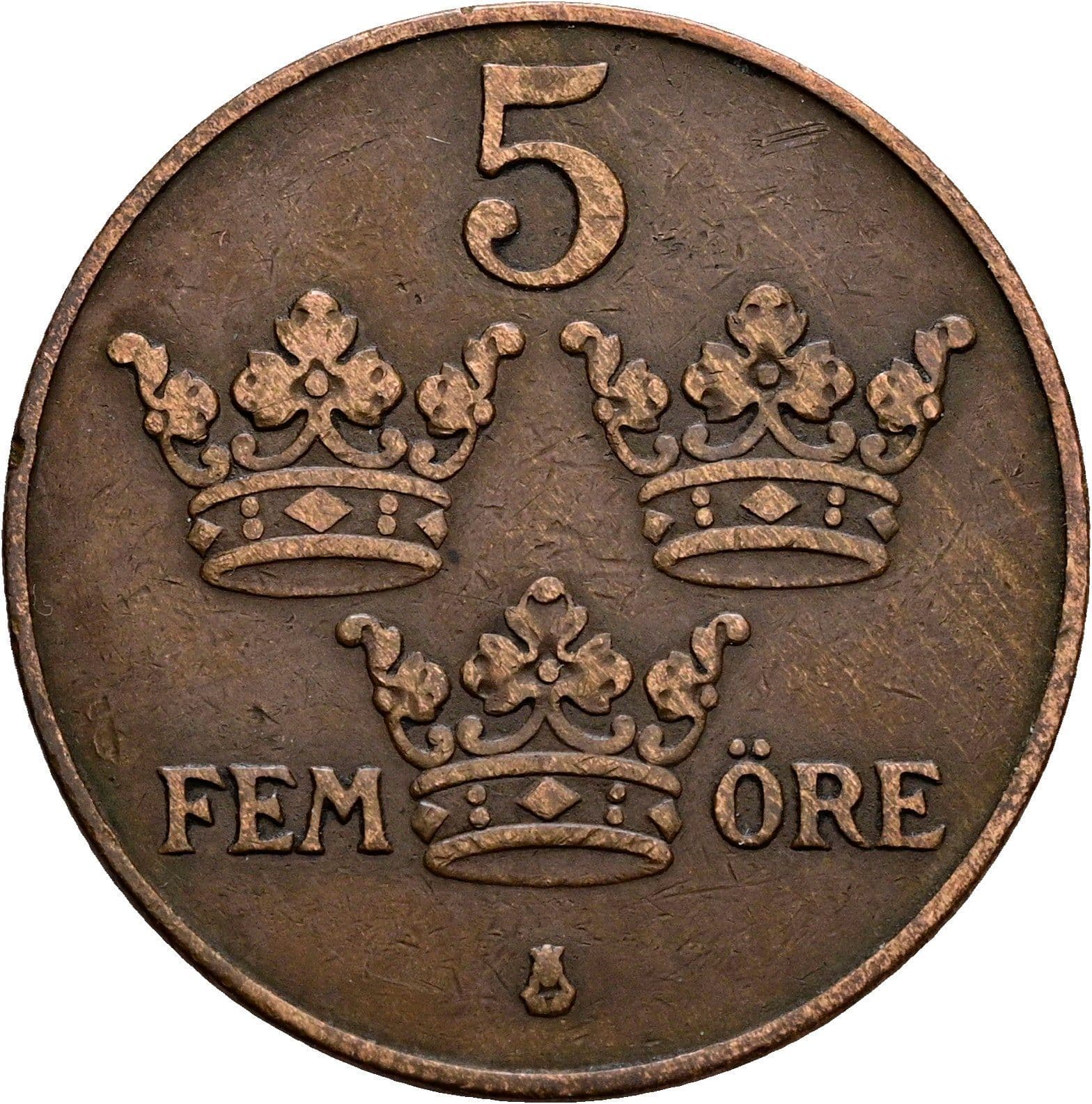 5 Öre Gustaf V. 1907-1950 1923 – Vorderseite
