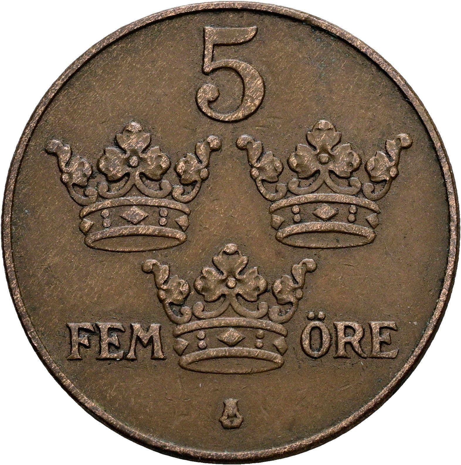 5 Öre Gustaf V. 1907-1950 1933 – Vorderseite