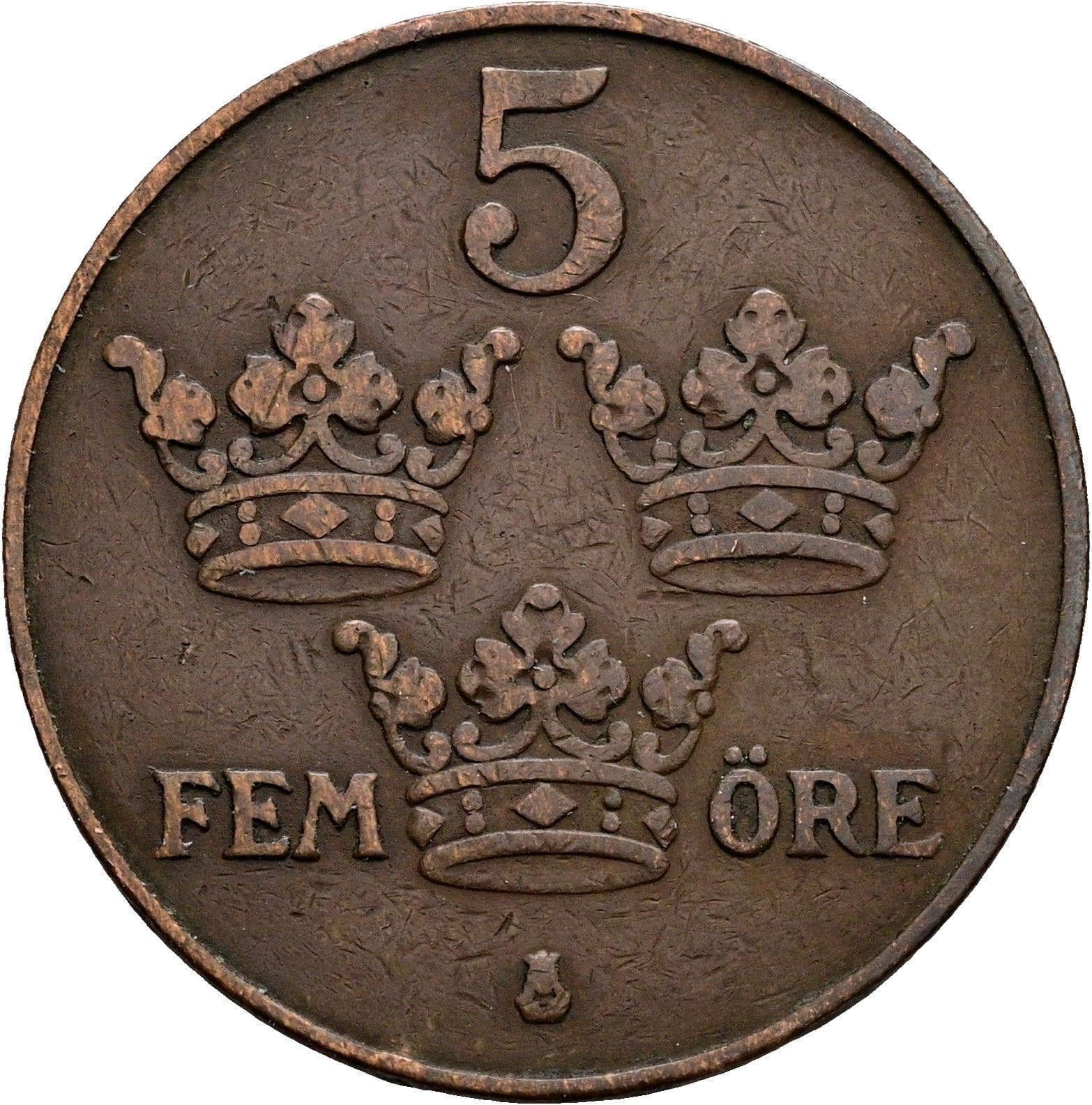 5 Öre Gustaf V. 1907-1950 1920 – Vorderseite