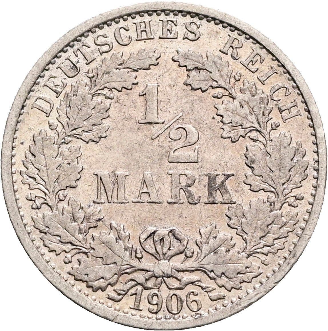 1/2 Mark 1906 F – Vorderseite