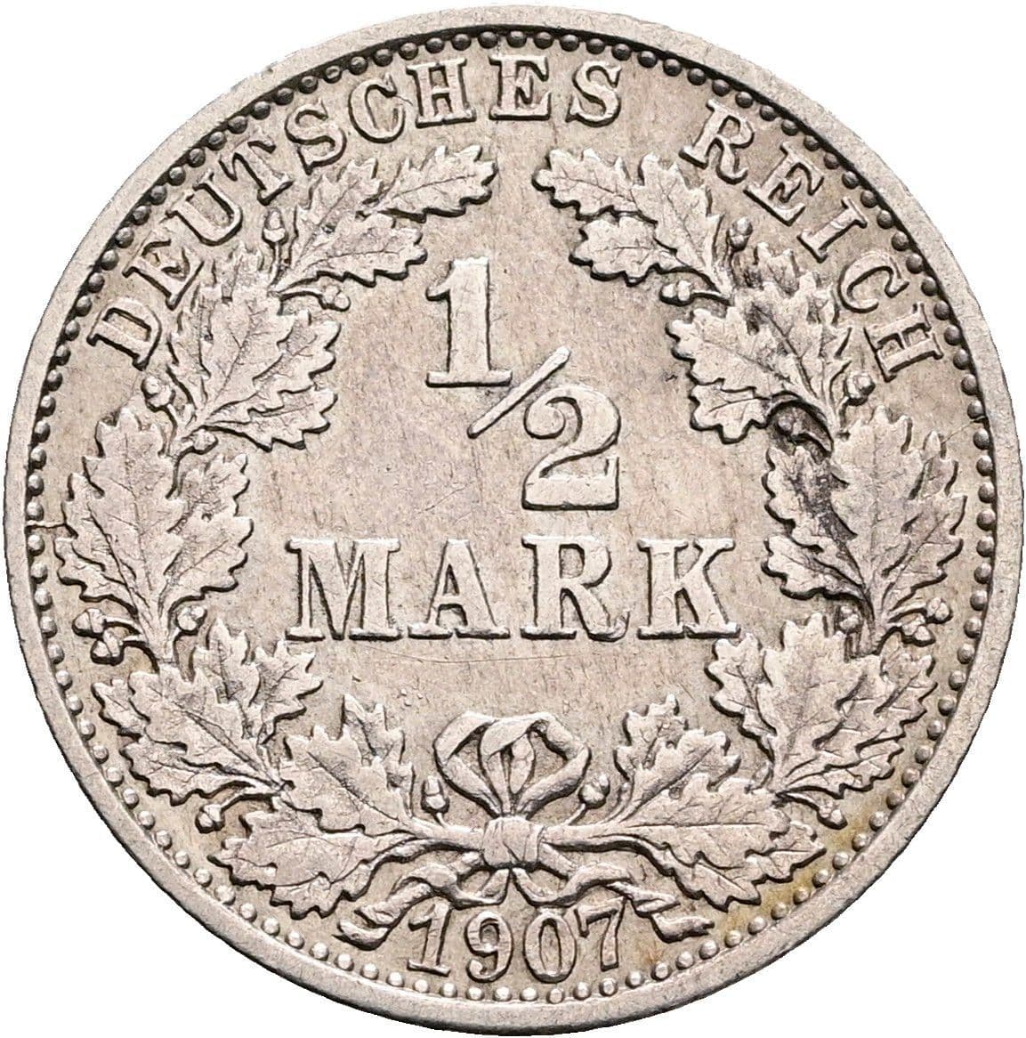 1/2 Mark 1907 F – Vorderseite