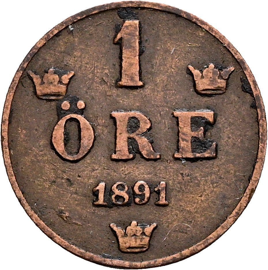 1 Öre Oskar II. 1872-1907 1891 – Vorderseite