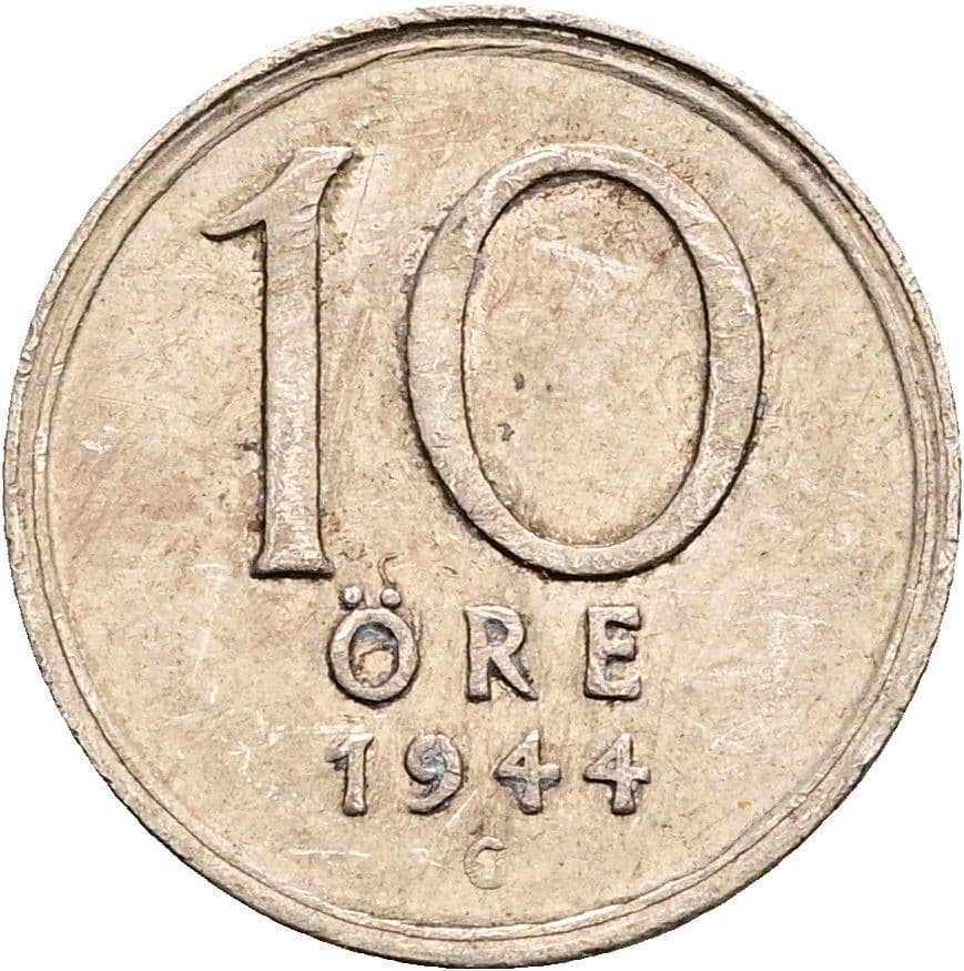 10 Öre Gustaf V. 1907-1950 1944 – Vorderseite