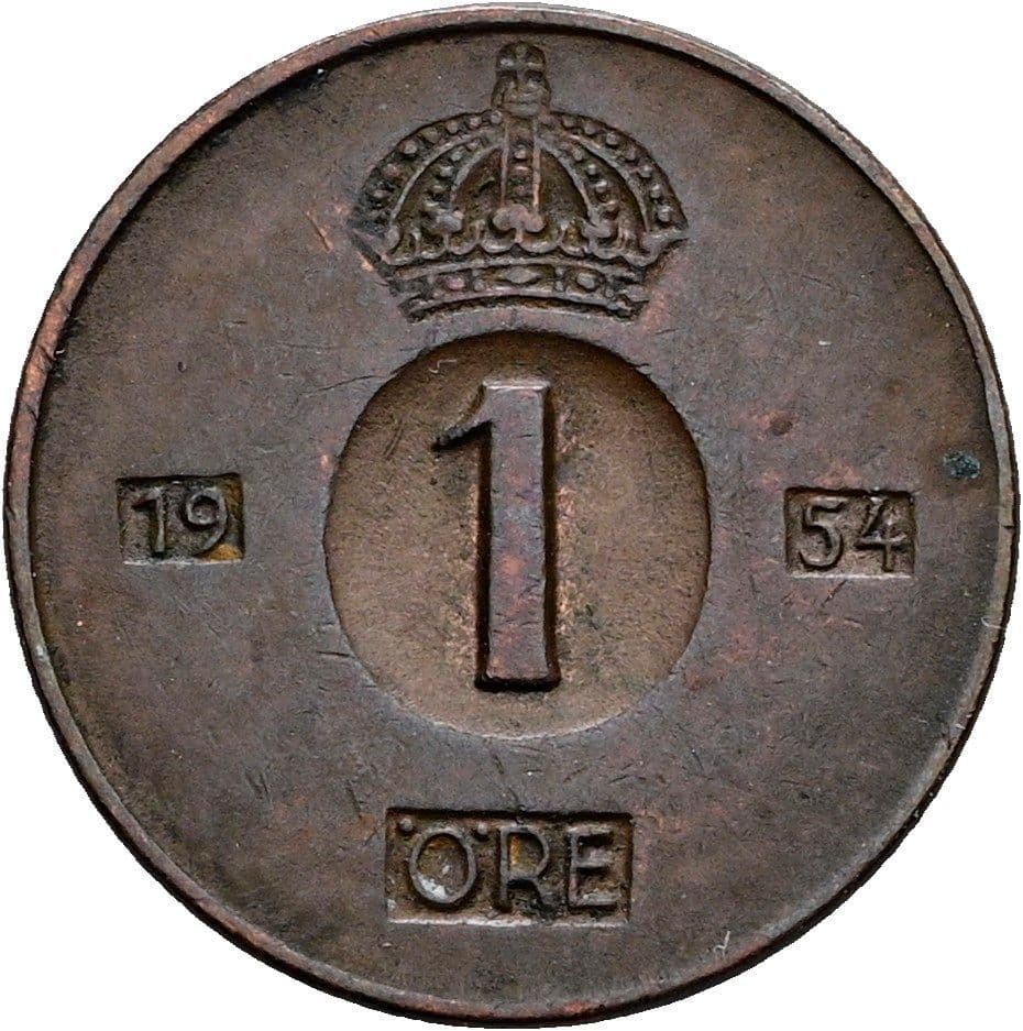 1 Öre Gustaf VI. Adolf 1950-1973 1954 – Vorderseite