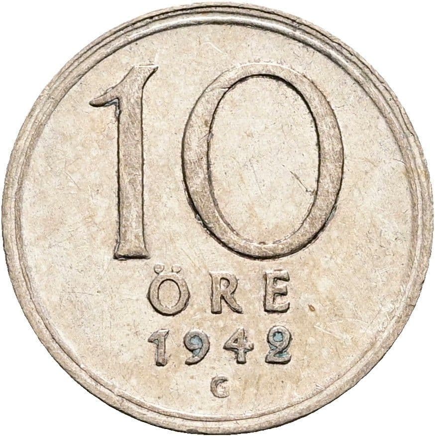10 Öre Gustaf V. 1907-1950 1942 – Vorderseite