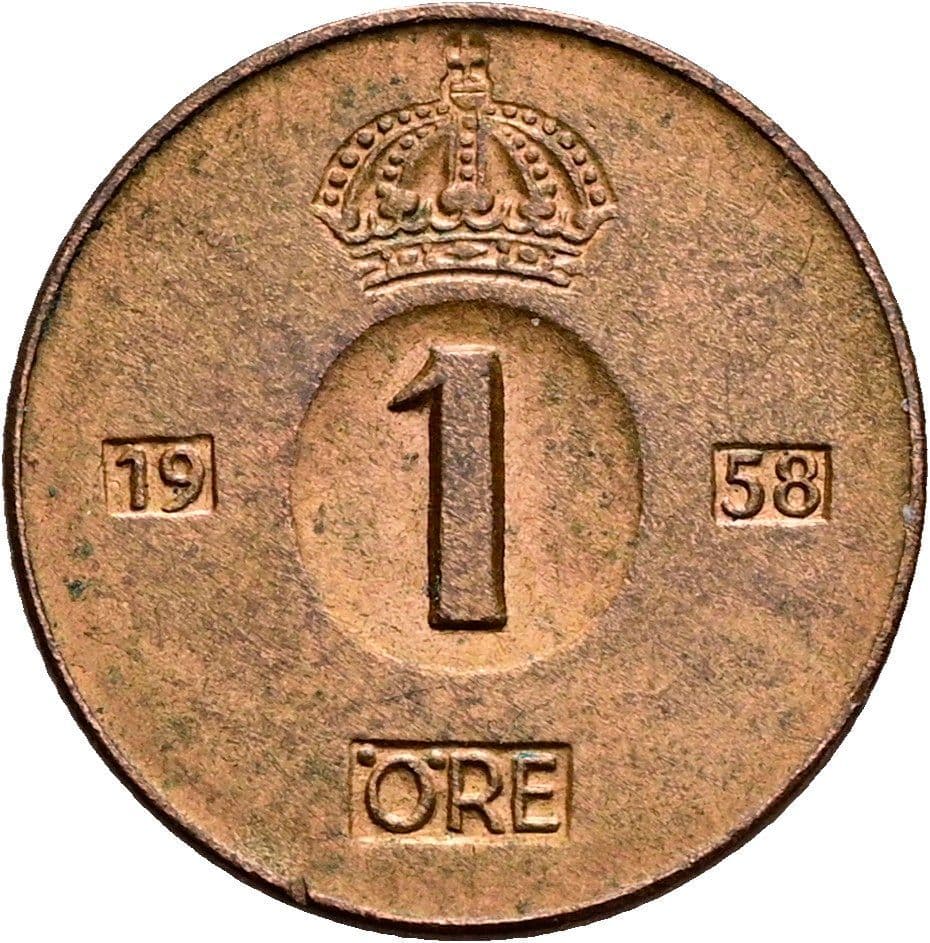 1 Öre Gustaf VI. Adolf 1950-1973 1958 – Vorderseite