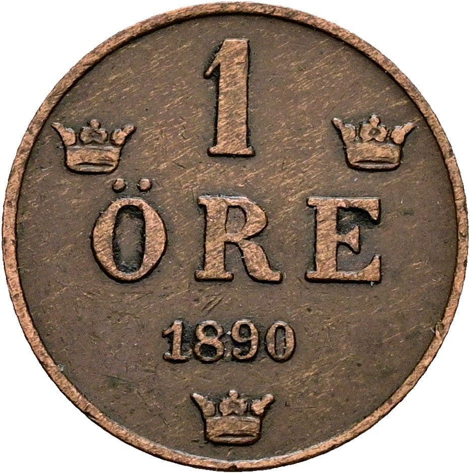1 Öre Oskar II. 1872-1907 1890 – Vorderseite