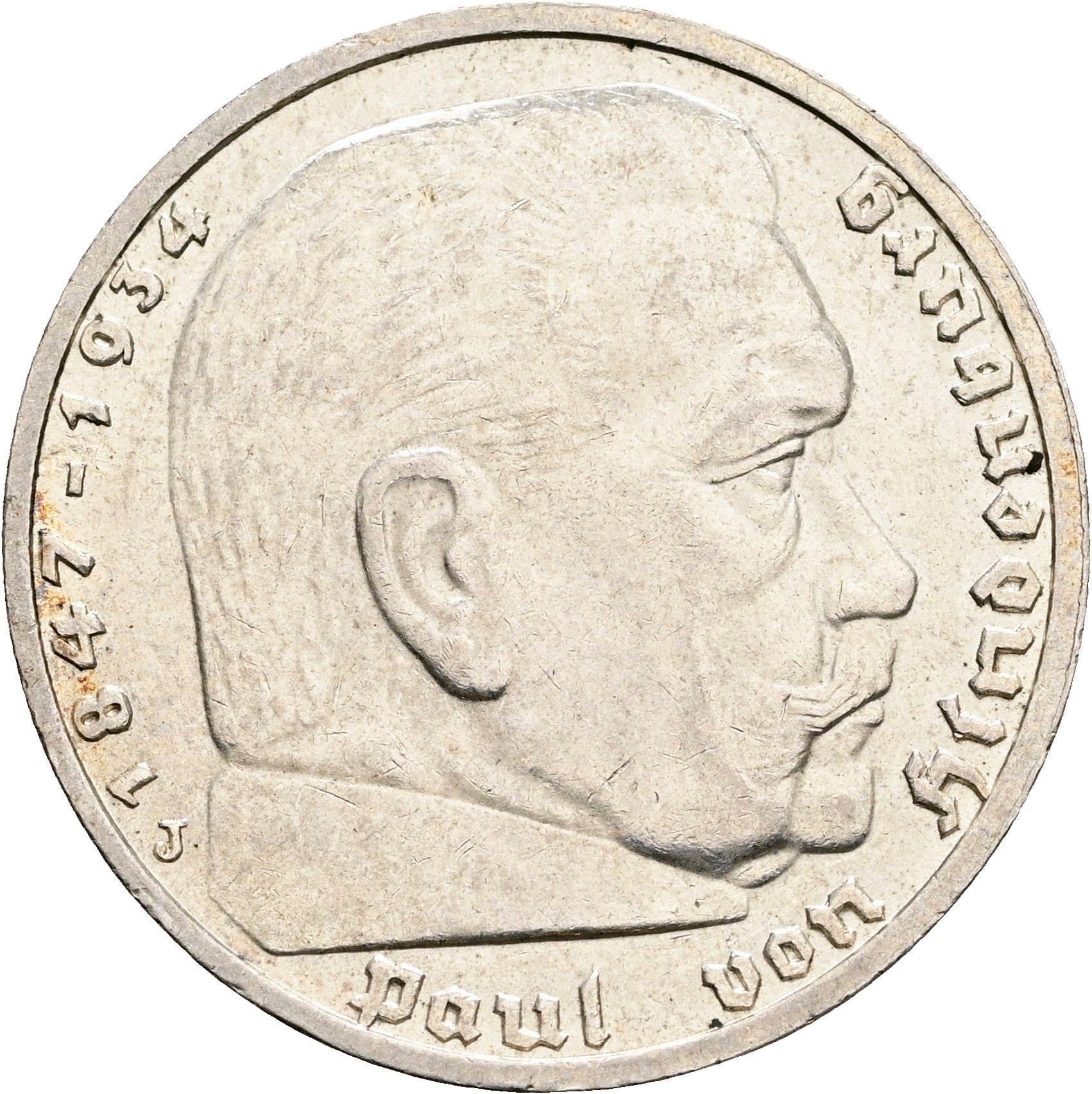 5 Reichsmark Hamburg 1936 J – Vorderseite