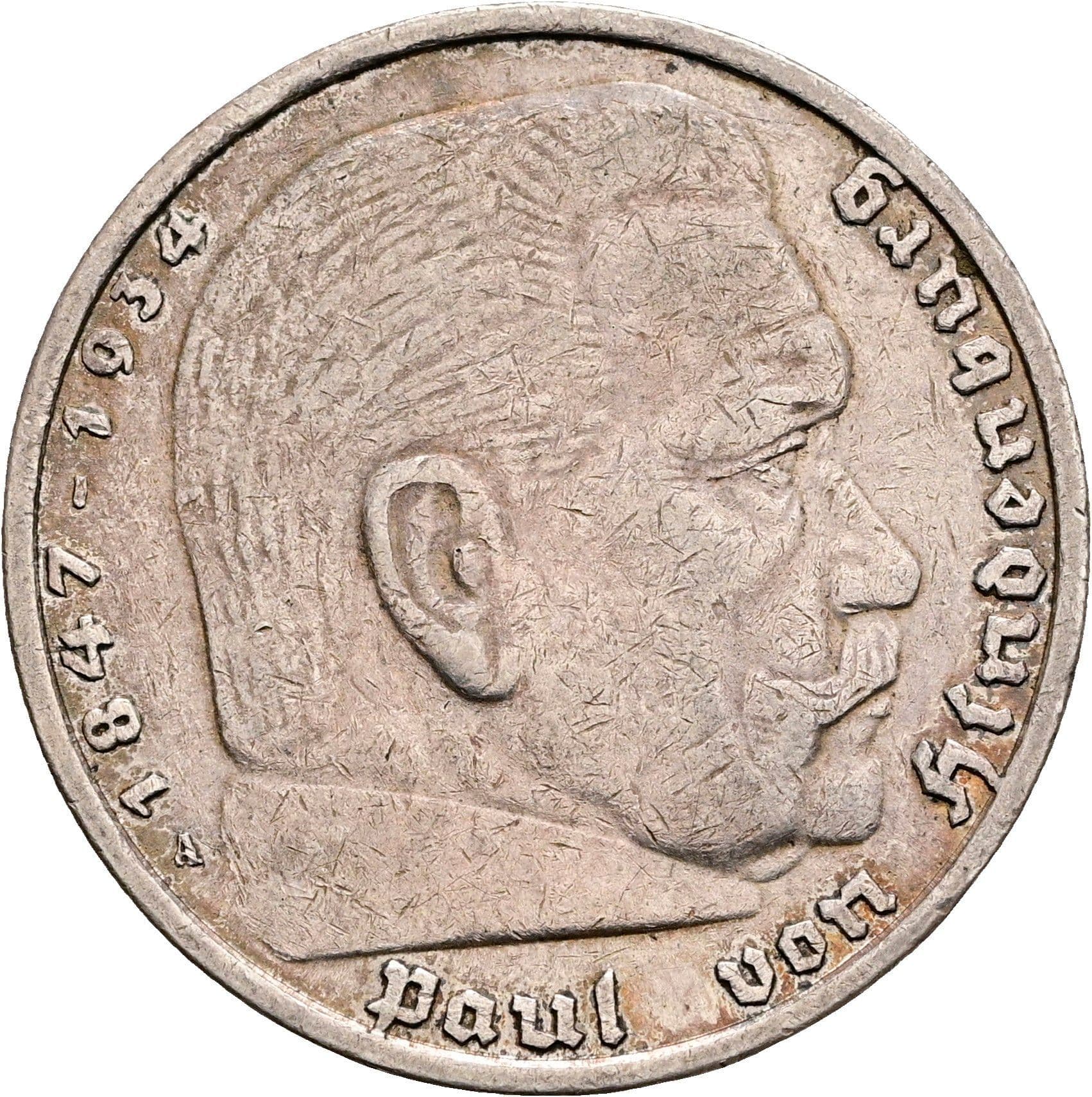 5 Reichsmark Stuttgart 1935 A – Vorderseite