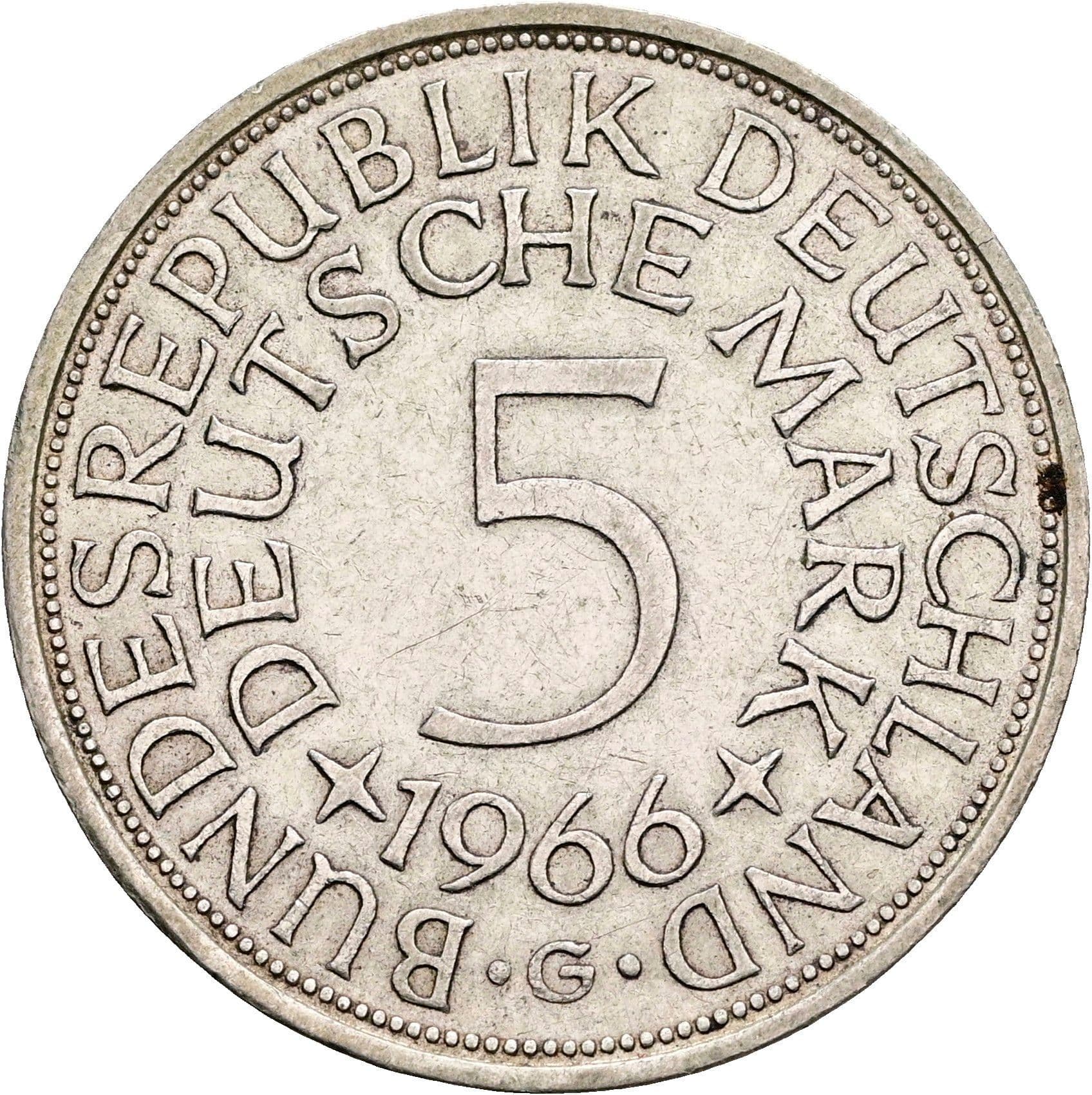 5 Mark Karlsruhe 1966 G – Vorderseite