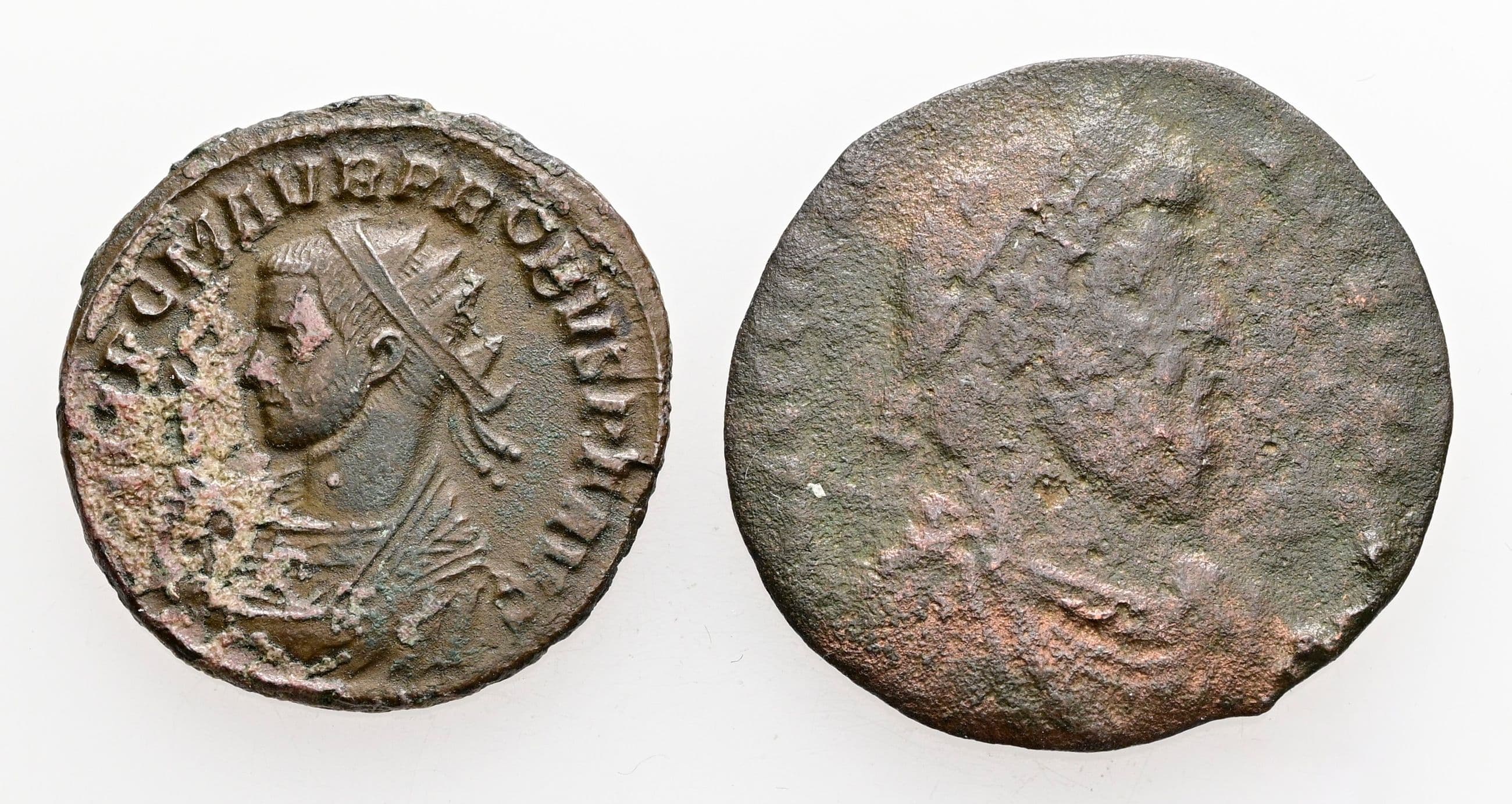 Lot mit 2 römischen Bronzemünzen (1x Antoninian, 1x Follis) Probus, Julianus II. Apostata Rom – Vorderseite