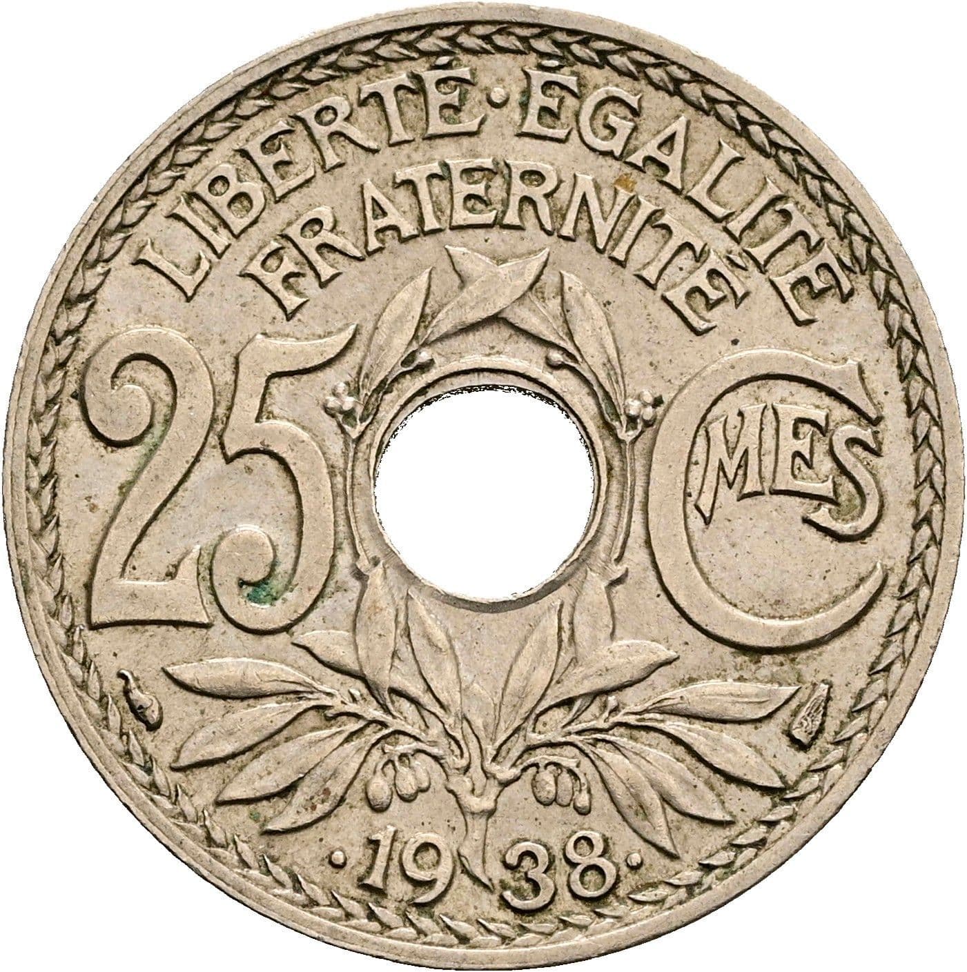 25 Centimes 1938 – Vorderseite