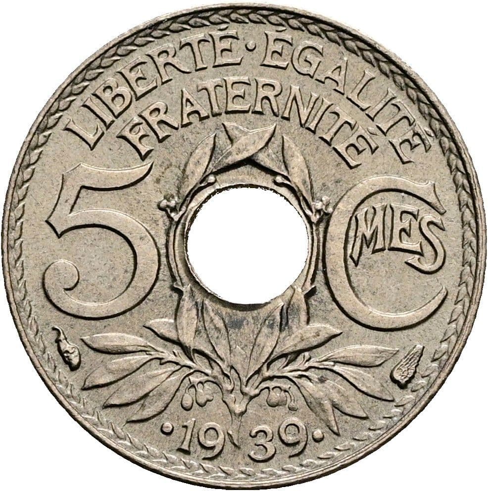 5 Centimes 1939 – Vorderseite