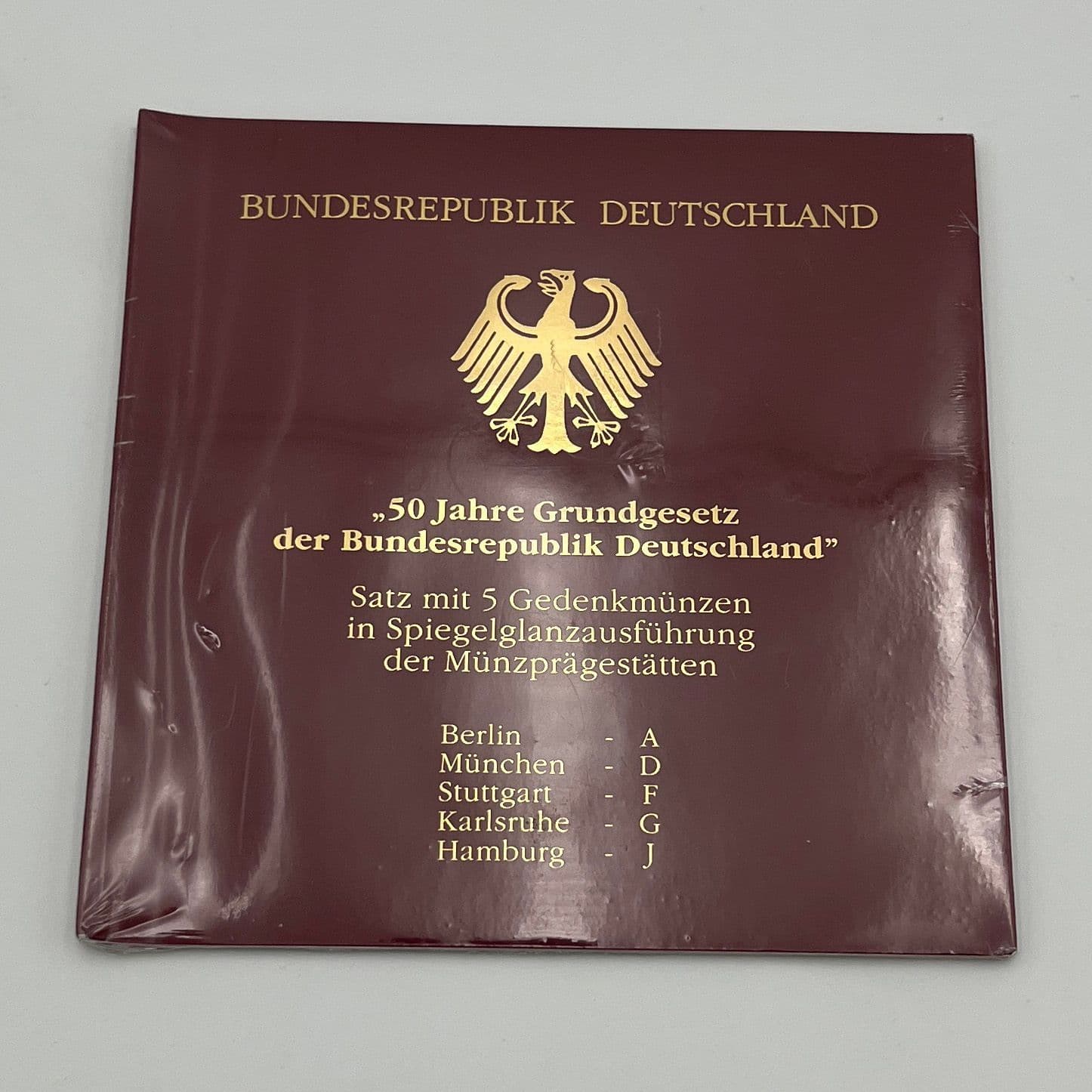 Silber Gedenkmünzensatz (= 5x 10 Deutsche Mark) "50 Jahre Grundgesetz" 1999 A,D,F,G,J – Vorderseite