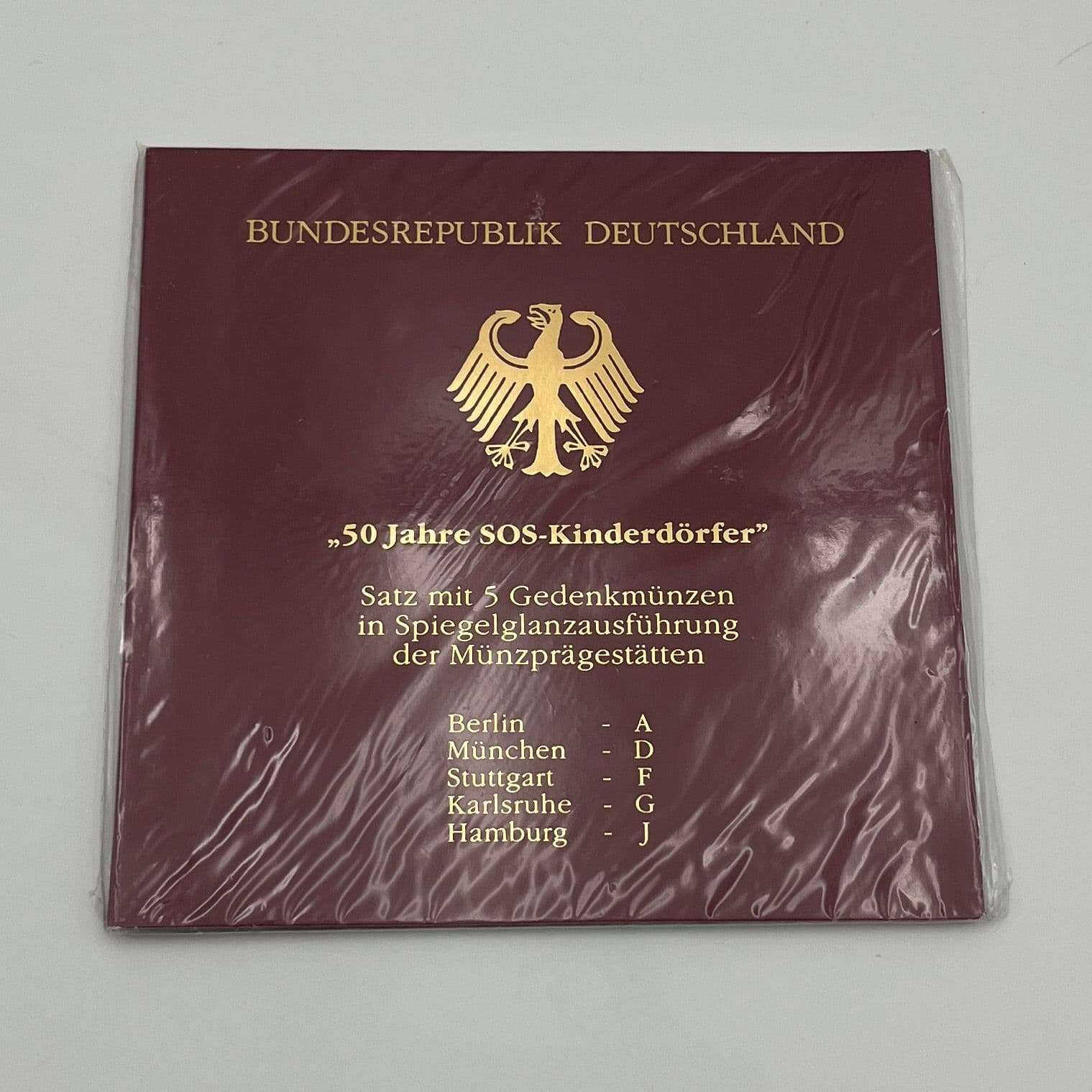 Silber Gedenkmünzensatz (= 5x 10 Deutsche Mark) "50 Jahre SOS-Kinderdörfer" 1999 A,D,F,G,J – Vorderseite