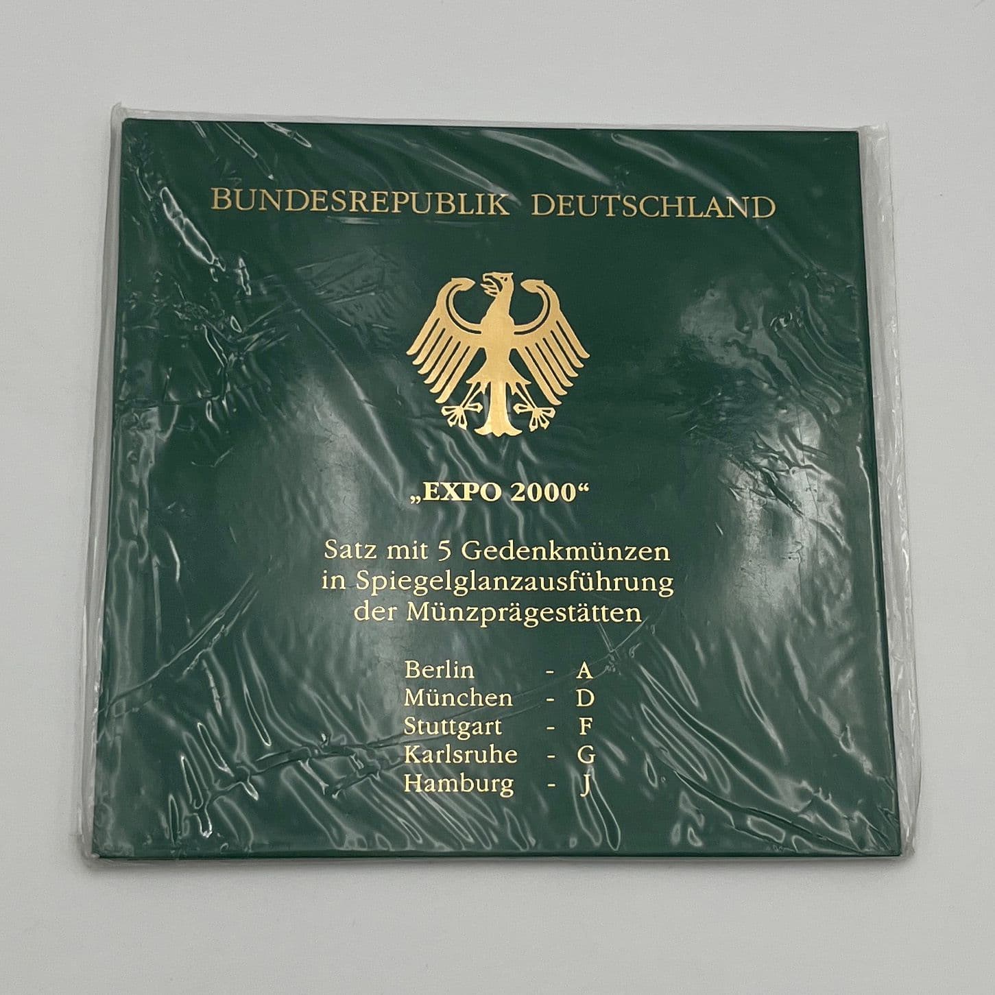 Silber Gedenkmünzensatz (= 5x 10 Deutsche Mark) "EXPO 2000" 2000 A,D,F,G,J – Vorderseite