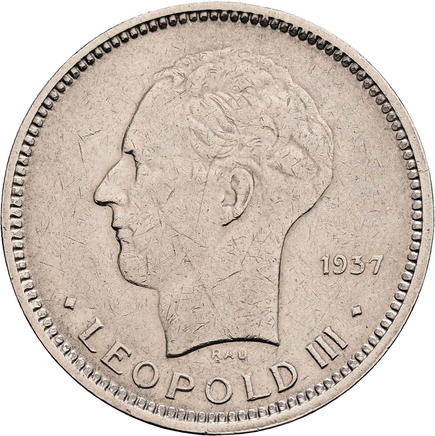 5 Francs Leopold III. 1934-1951 1937 – Vorderseite